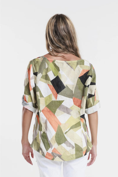 Geometric Army Linen Top