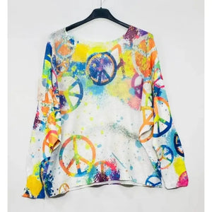 White Peace & Love Printed Top