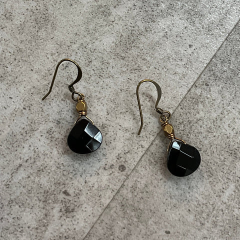 Onyx/Brass Bead Earrings