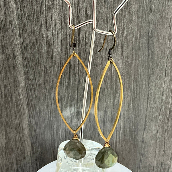 Lg Labradorite/Brass Earrings