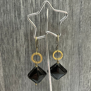 Onyx Diamond Circle Earrings