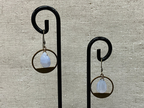 Blue Lace Agate Circle Earrings