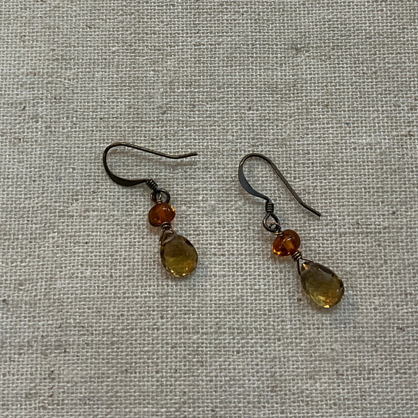 Rootbeer Quartz&Amber Earring