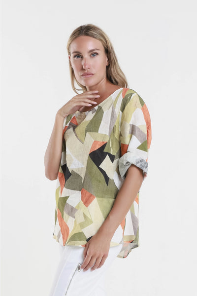 Geometric Army Linen Top