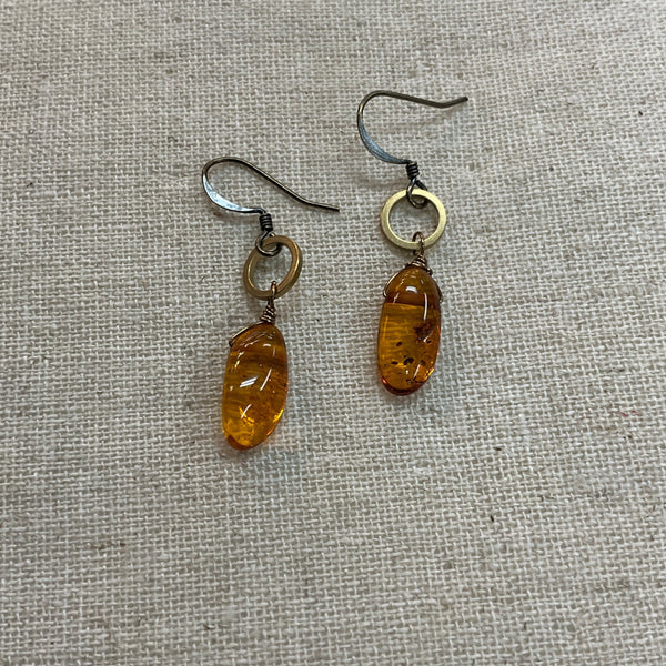 Dainty Amber & Circle Earrings