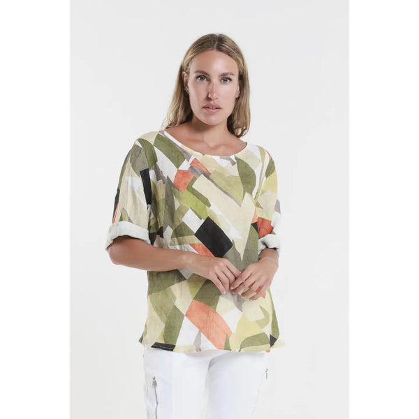 Geometric Army Linen Top