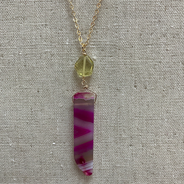 Fushia&Lemon Long Gold Necklace