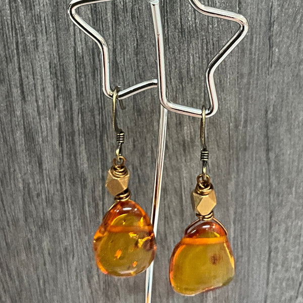 Large Amber and Brass Earrings