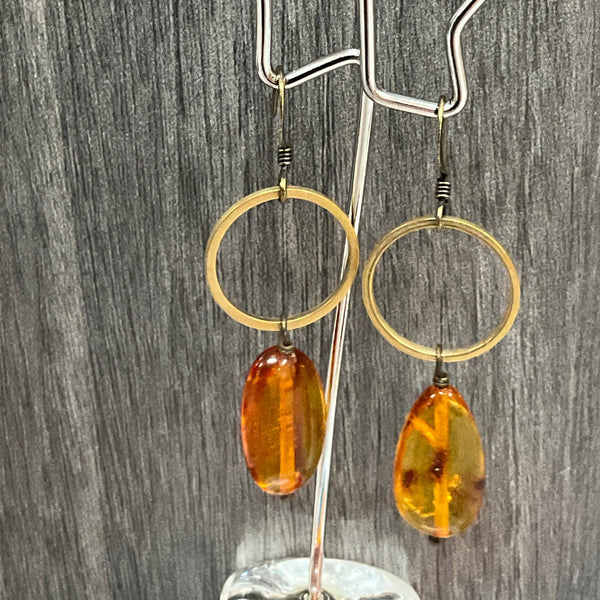 Lg Amber Oval & Circle Earrings