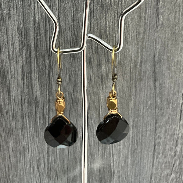 Onyx/Brass Bead Earrings