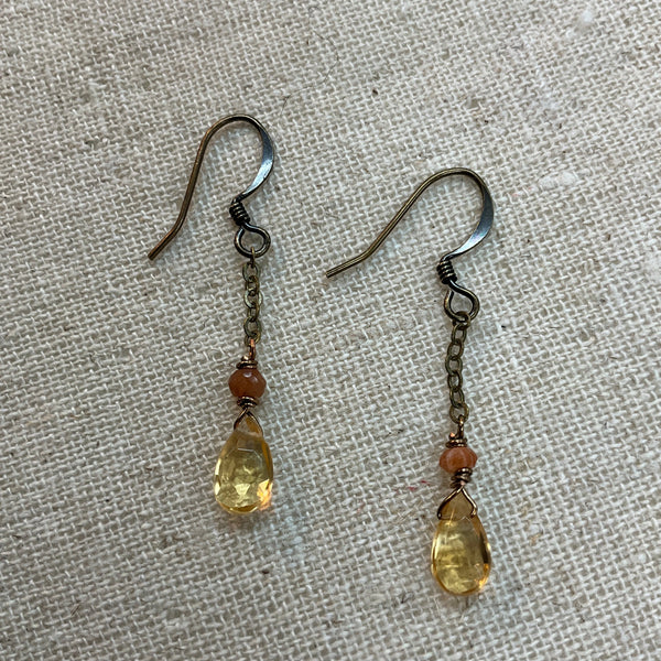 Citrine/Sunstone Chain Earrings