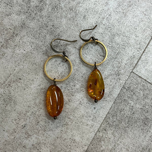 Lg Amber Oval & Circle Earrings