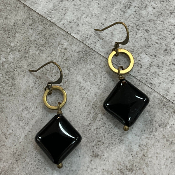 Onyx Diamond Circle Earrings