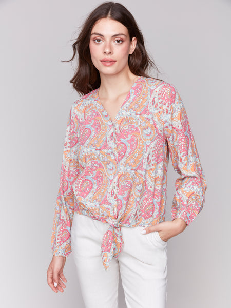 Paisley Tie Front Blouse