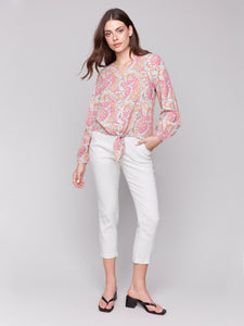 Paisley Tie Front Blouse