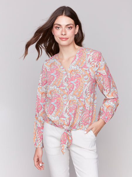 Paisley Tie Front Blouse