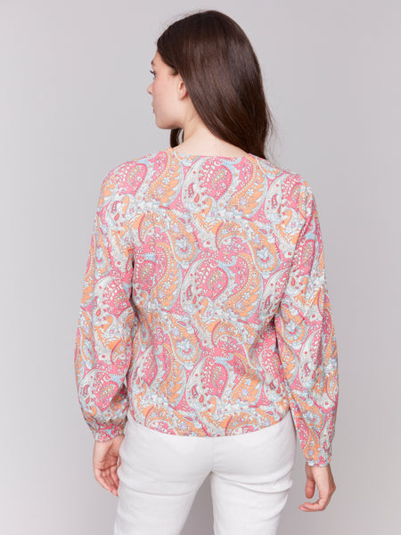 Paisley Tie Front Blouse