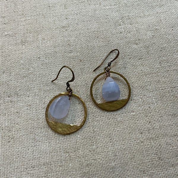 Blue Lace Agate Circle Earrings