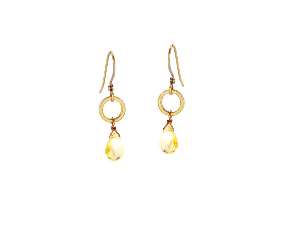 Citrine Dainty Circle Earrings