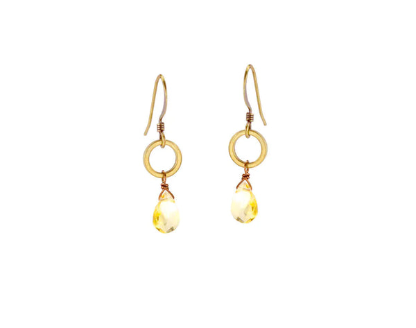 Citrine Dainty Circle Earrings