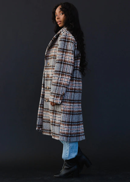 Gray, Brown & Black Plaid Coat