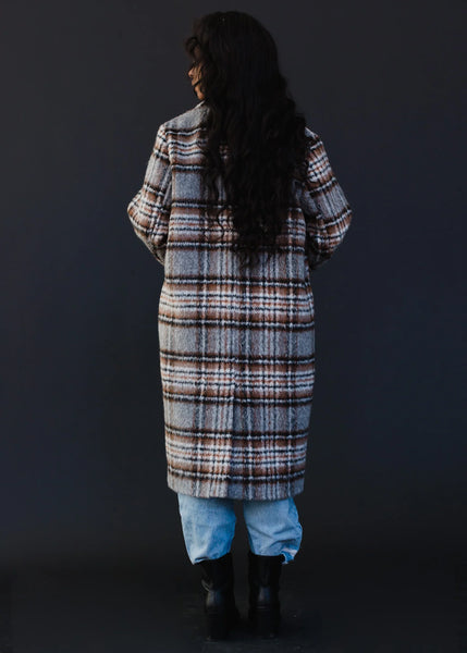 Gray, Brown & Black Plaid Coat