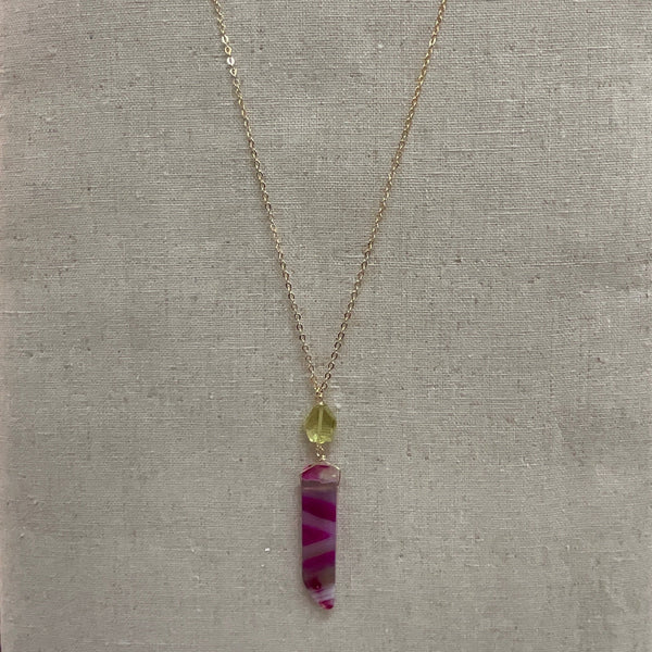 Fushia&Lemon Long Gold Necklace