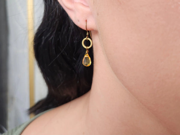 Citrine Dainty Circle Earrings