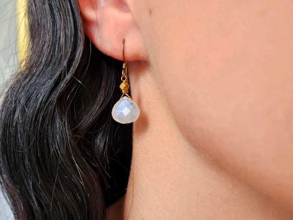 Rainbow Moonstone/Brass Earring