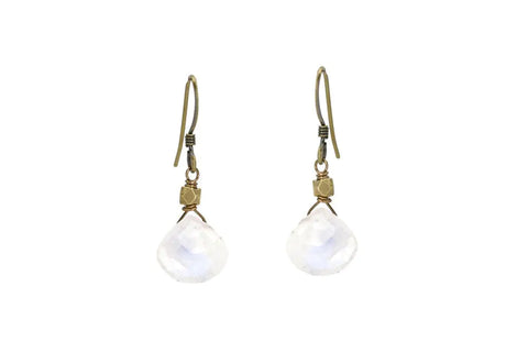 Rainbow Moonstone/Brass Earring