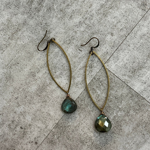 Lg Labradorite/Brass Earrings