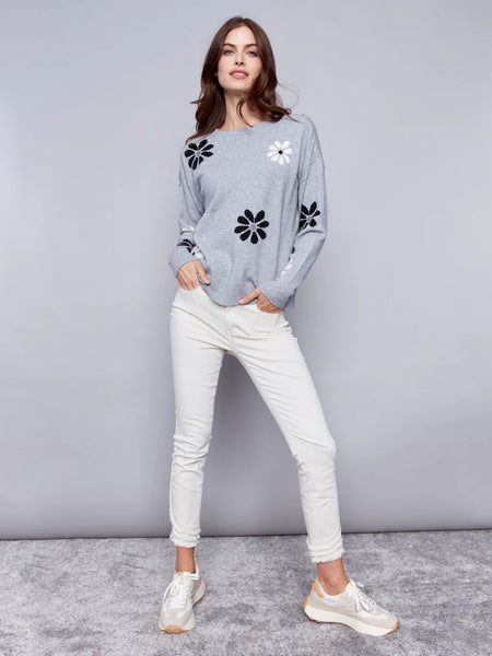 Gray Flower Power Sweater