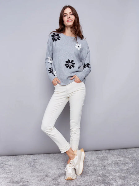 Gray Flower Power Sweater