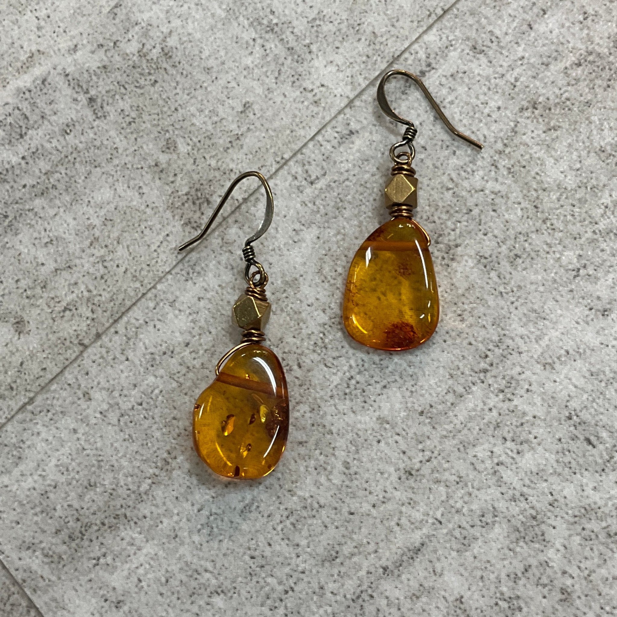 Large Amber and Brass Earrings