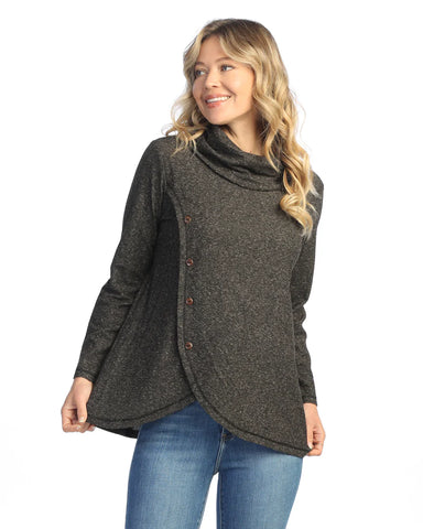 Brown Cowl Neck Button Top