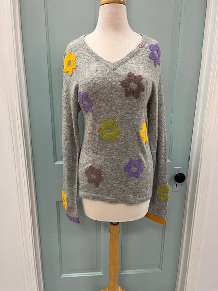 Gray Floral Sweater