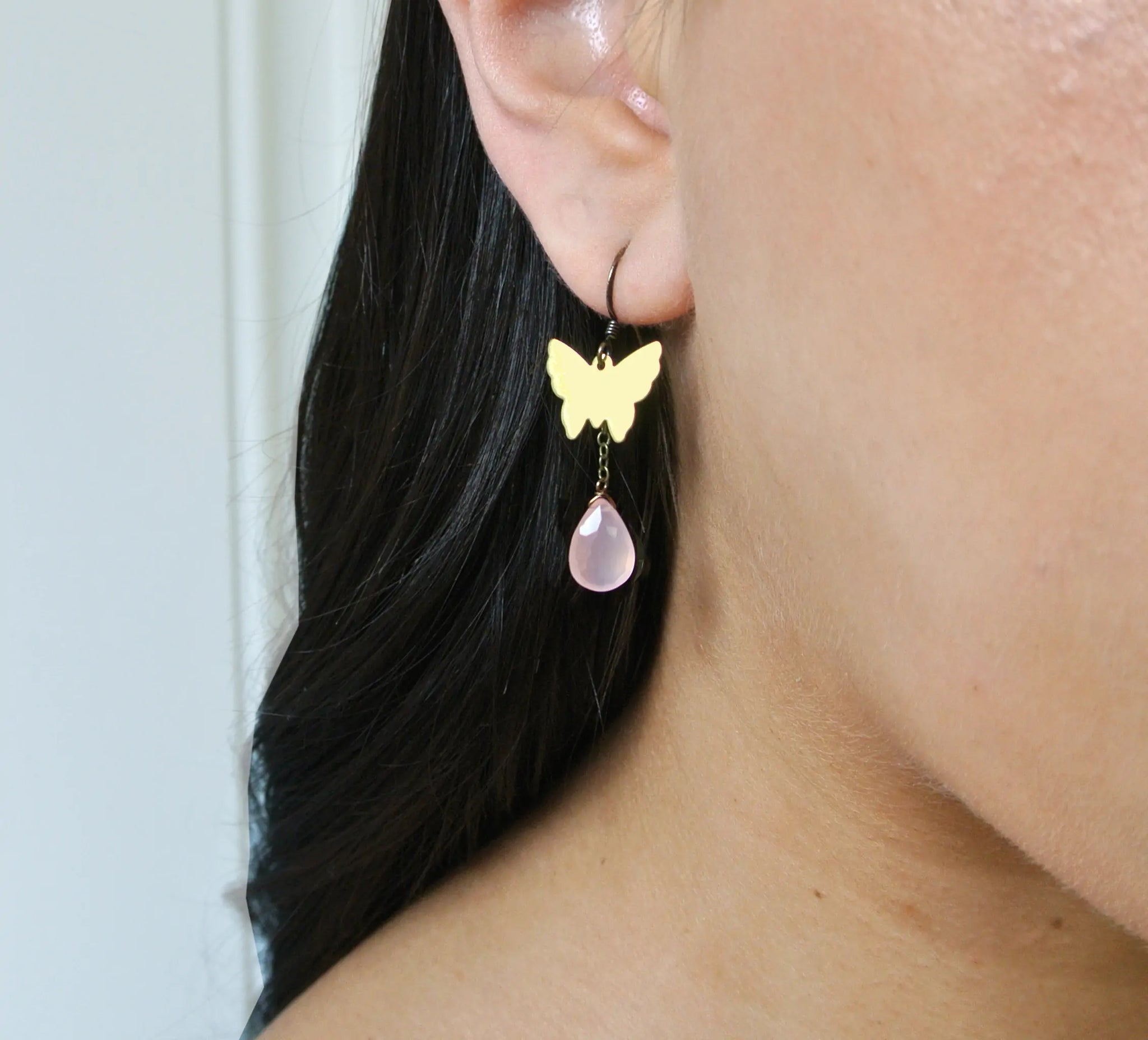 Rose Chalcedony Chain Earrings