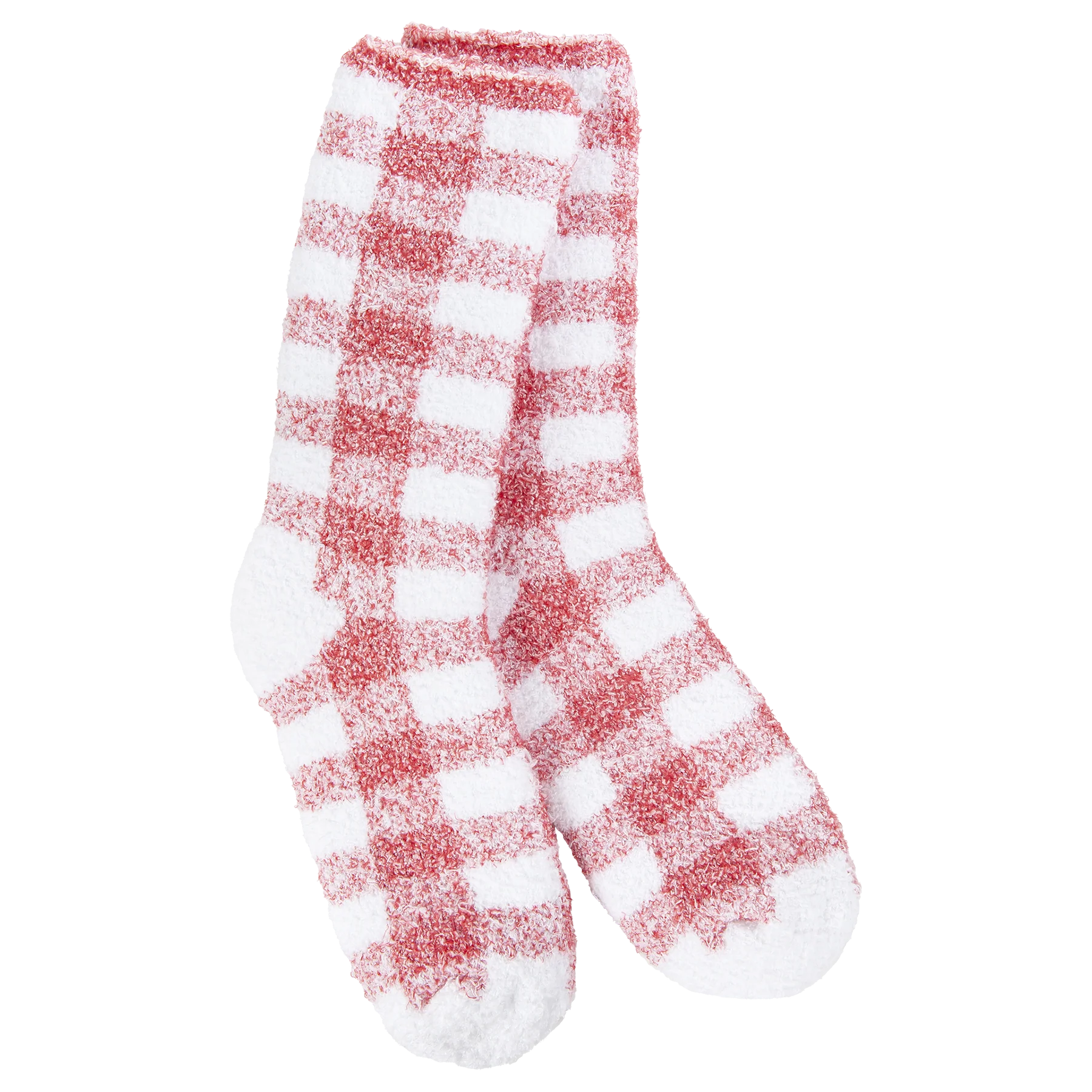 Crimson Check Fuzzy Socks