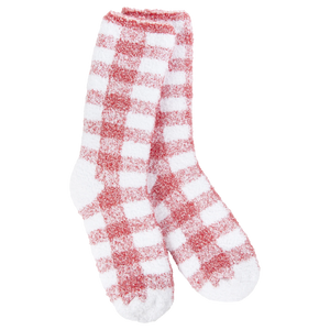 Crimson Check Fuzzy Socks