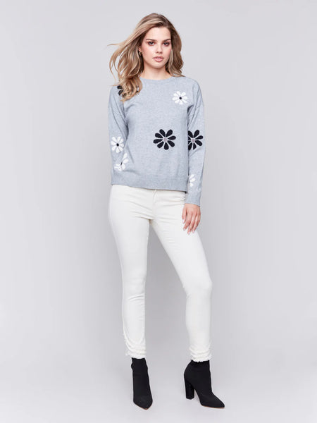 Gray Flower Power Sweater