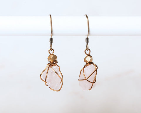 Rose Quartz Wrapped Earrings