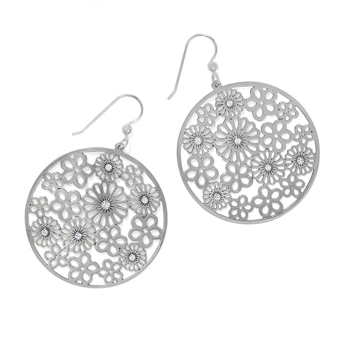 Silver Posey Disc Earrings